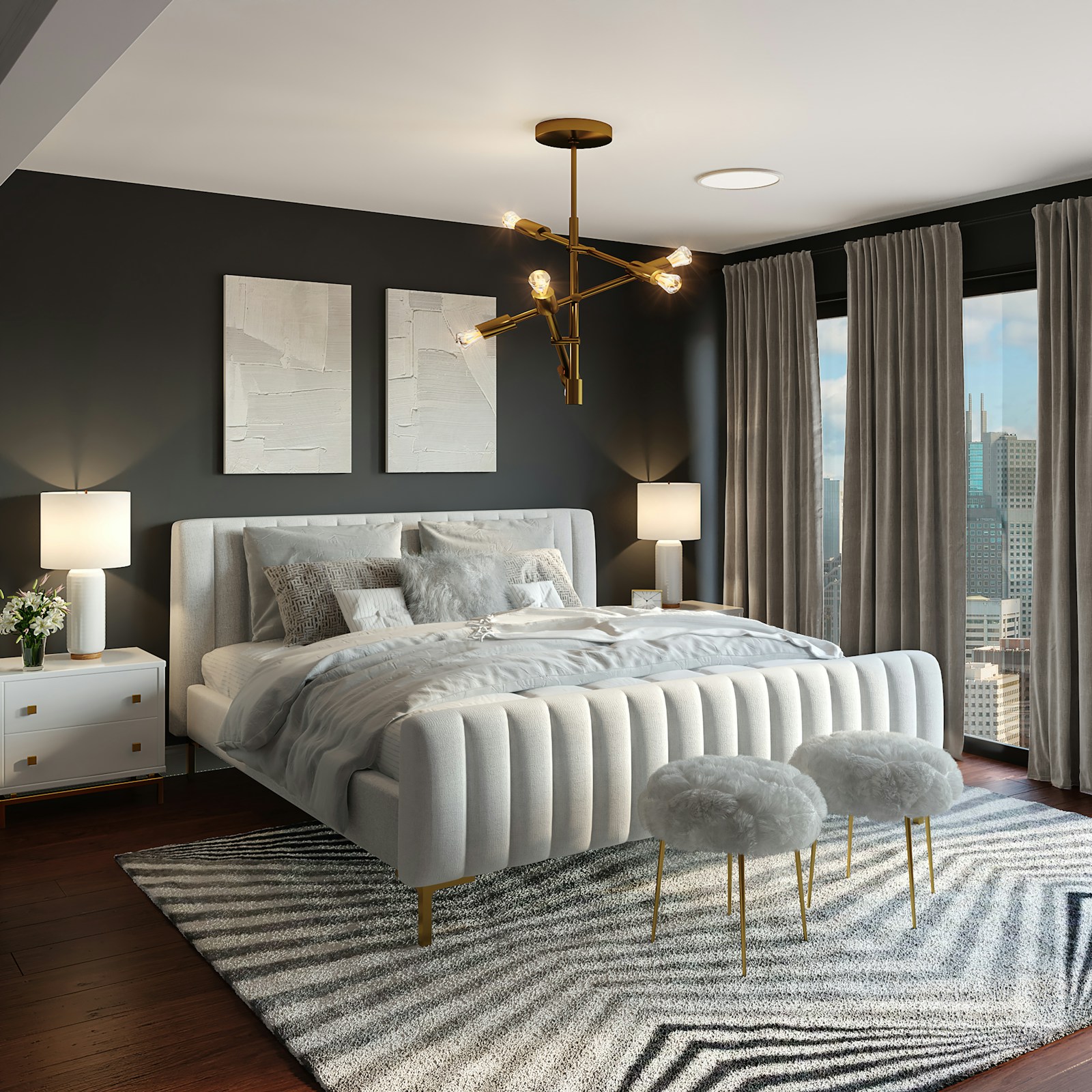 Bedroom prepared for commercial visits.
